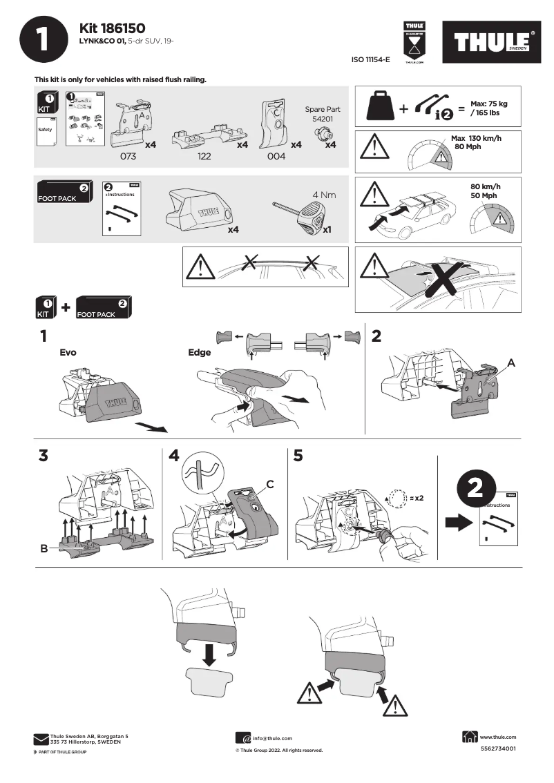 Page 1 de la notice Manuel utilisateur Thule Kit 186150