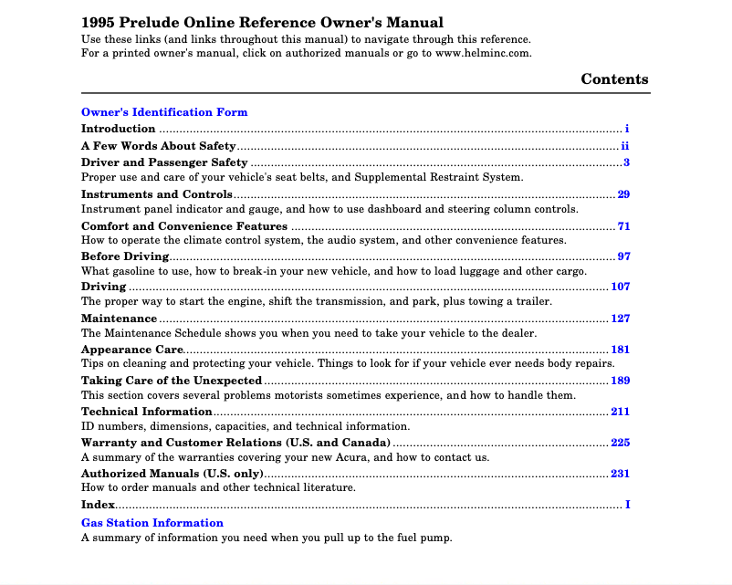 Page 1 de la notice Manuel utilisateur Honda Prelude (1995)