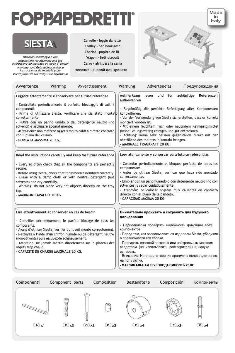 Page 1 de la notice Manuel utilisateur Foppapedretti Siesta