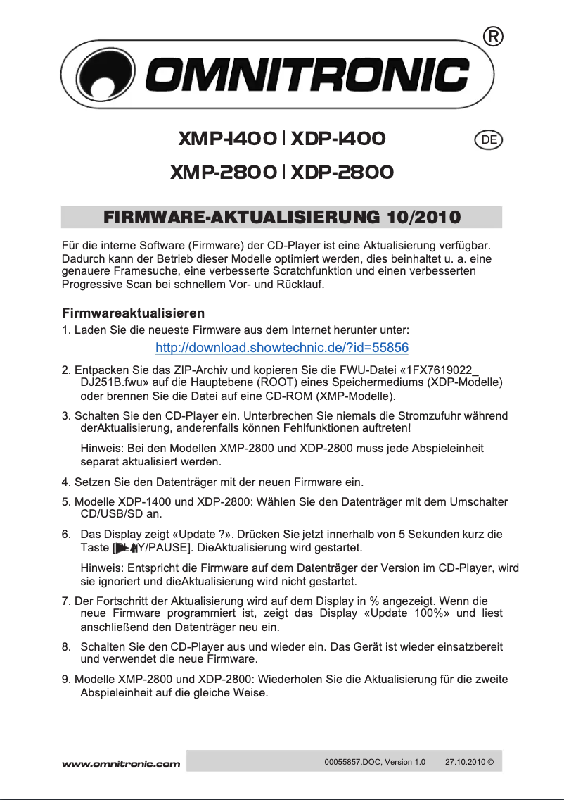 Page 1 de la notice Manuel utilisateur Omnitronic XDP-1400
