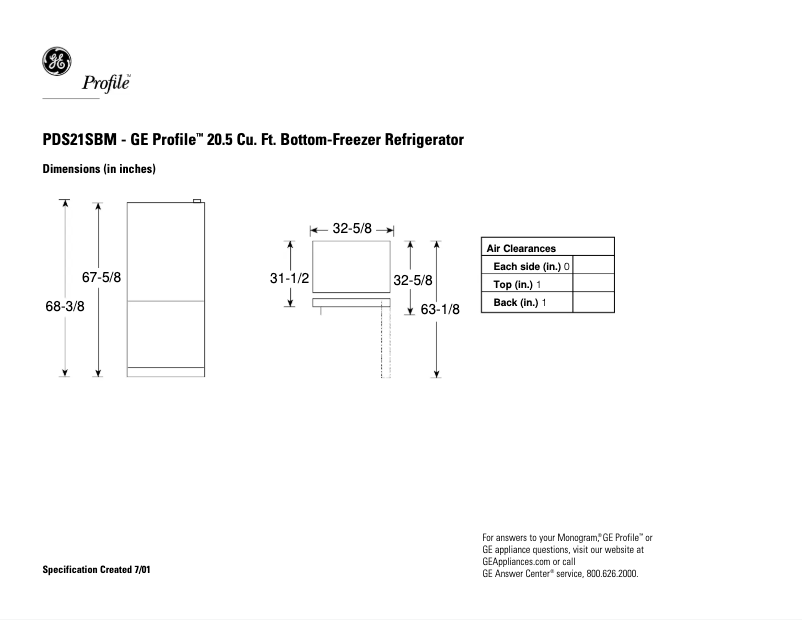 Page n°1 - Fiche technique GE Profile PDS21SBMBS