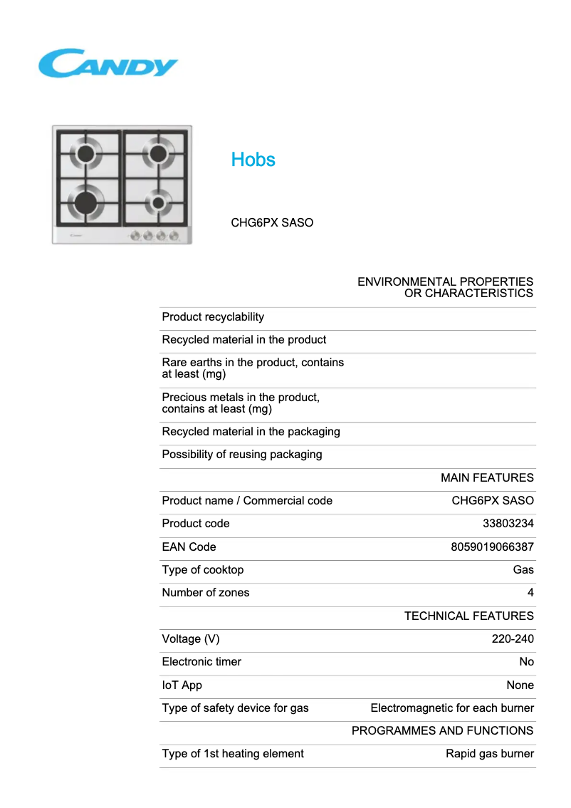 Image de la première page du manuel de l'appareil CHG6PX SASO