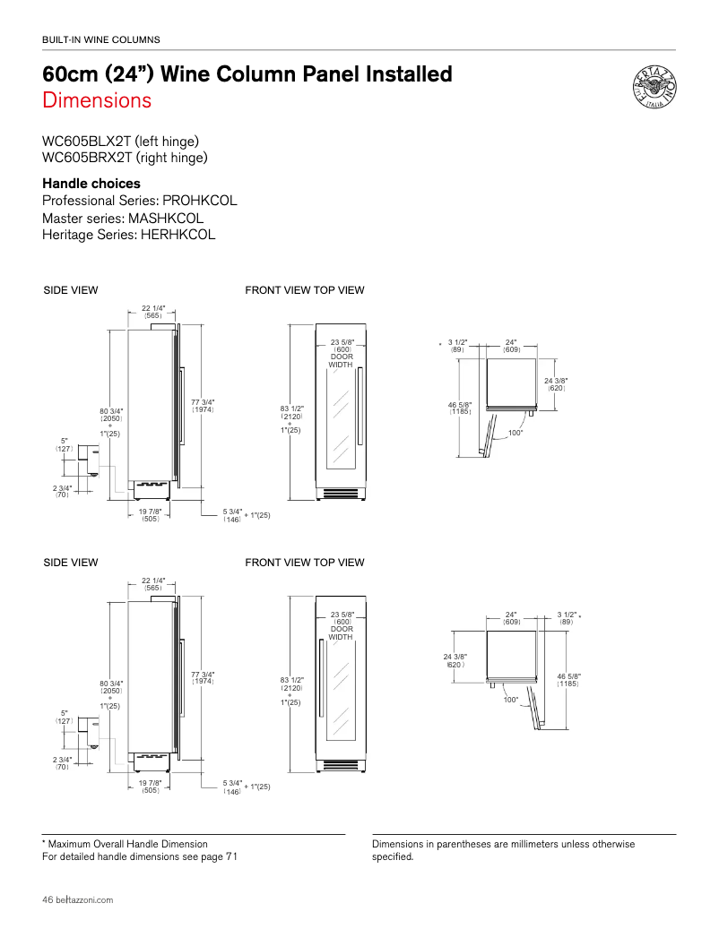 Page n°1 - Guide d'installation Bertazzoni WC605BRX2T