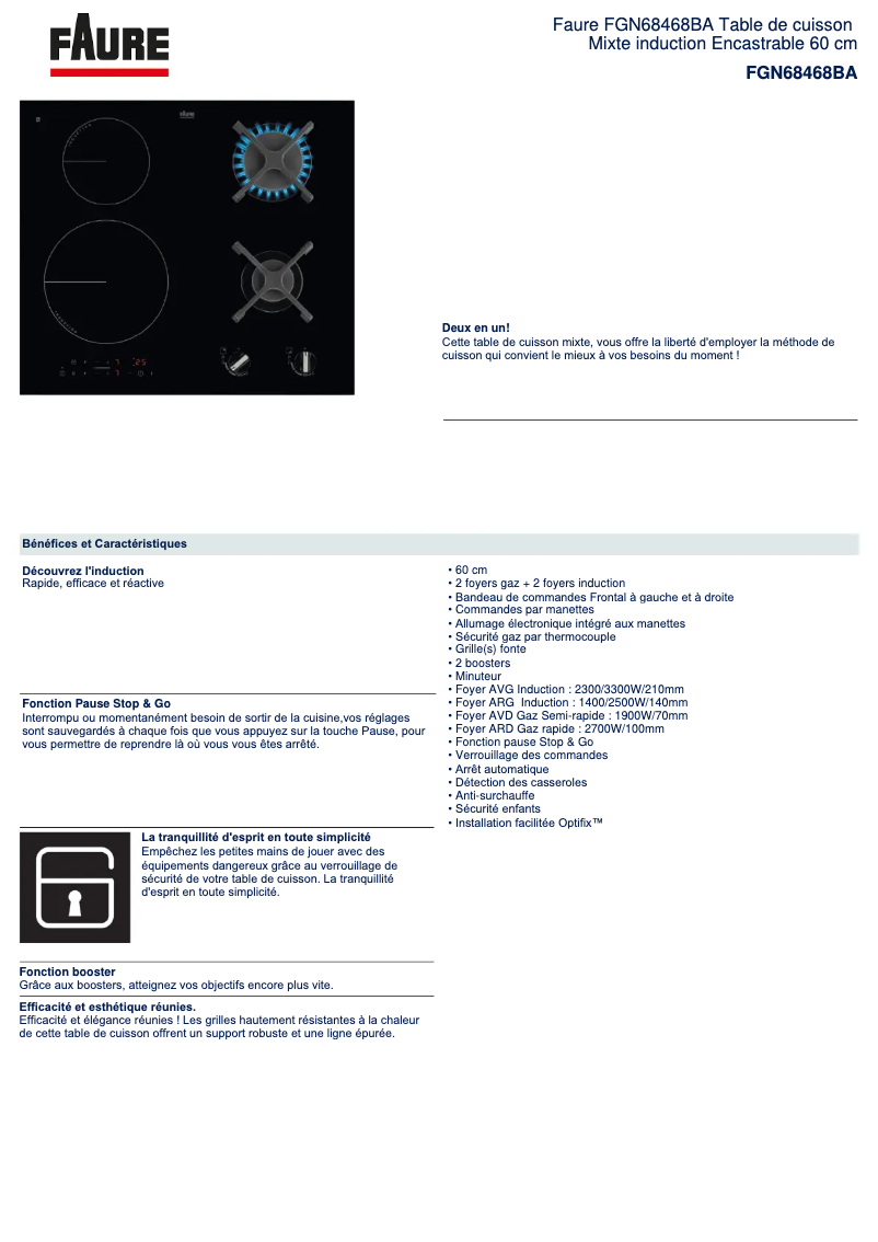 Página 1 del manual Ficha técnica Faure FGN68468BA