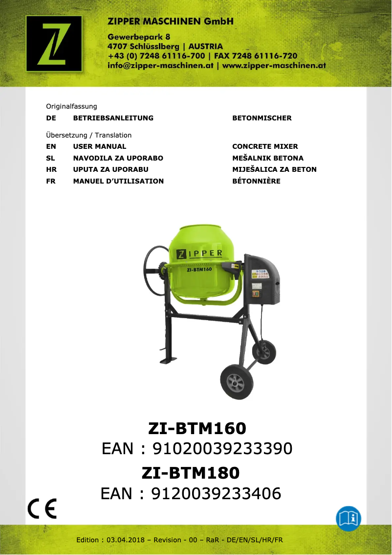 Page n°1 - Manuel utilisateur Zipper ZI-BTM160