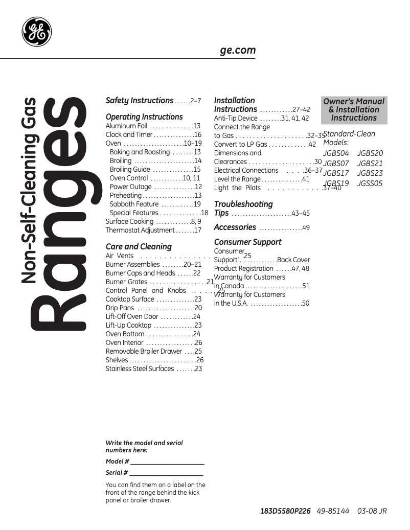 Page n°1 - Guide d'installation GE JGBS07DEMWW
