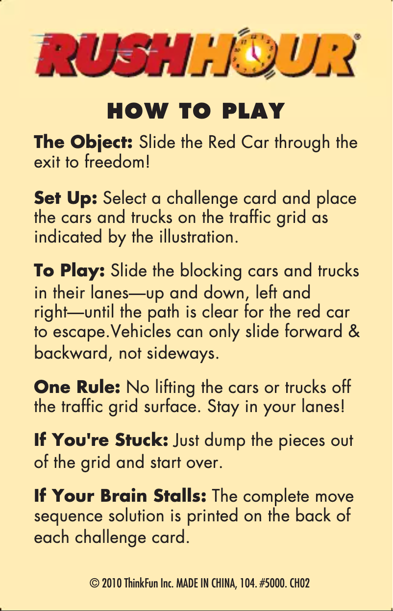 Page 1 de la notice Manuel utilisateur ThinkFun Rush Hour