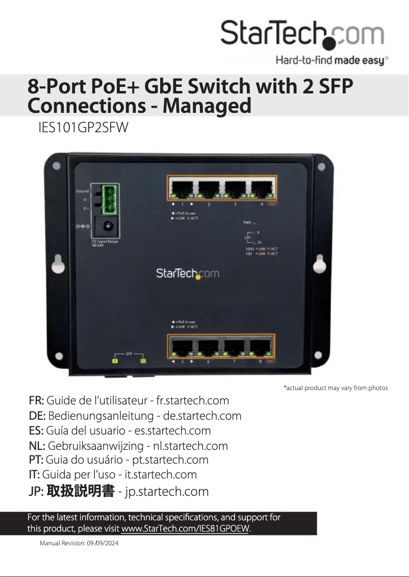 Page n°1 - Manuel utilisateur StarTech.com IES101GP2SFW