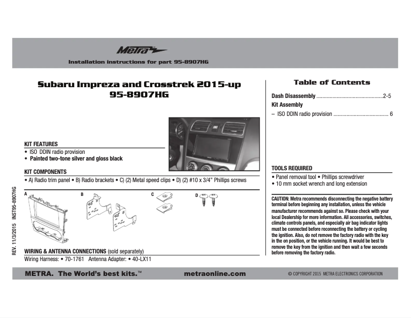Page 1 de la notice Mode d'emploi Metra 95-8907HD