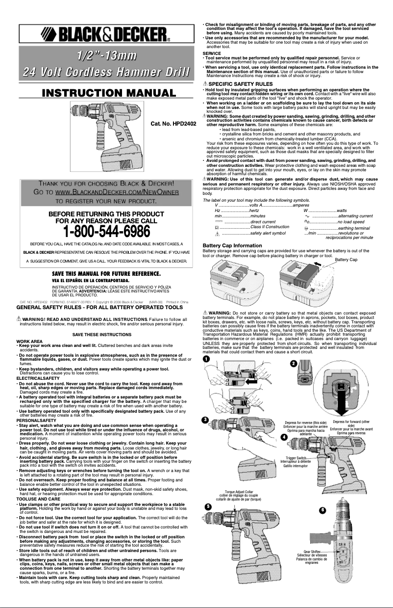 Page n°1 - Manuel utilisateur Black & Decker HPD2402