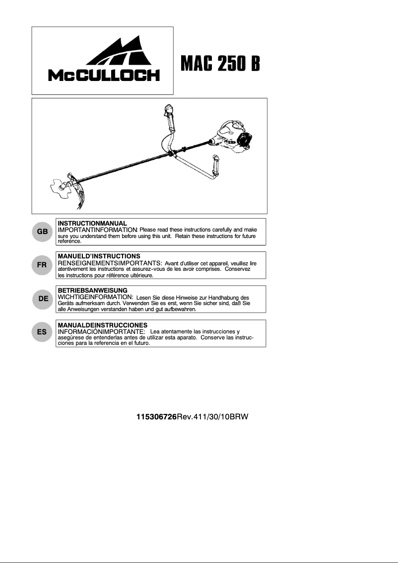 Image de la première page du manuel de l'appareil MAC 250 B