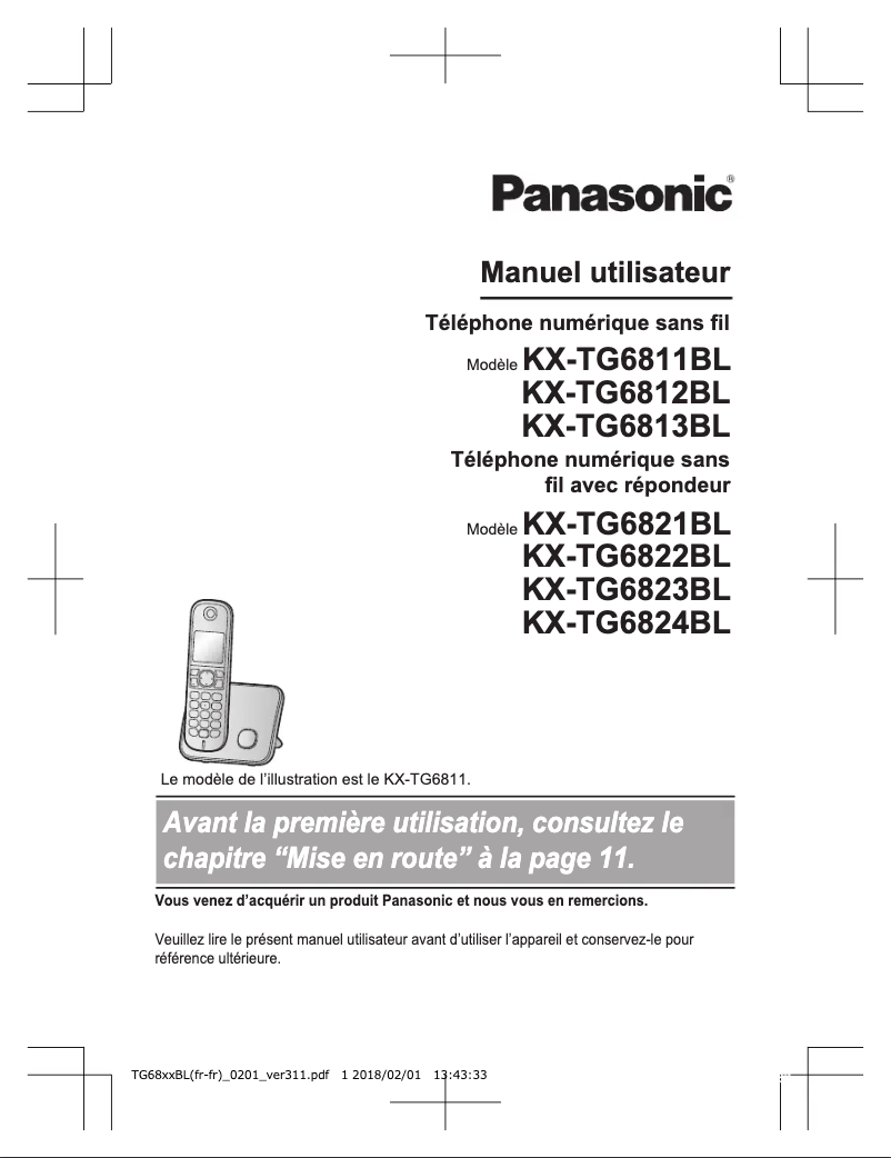Image de la première page du manuel de l'appareil KX-TG6822BL