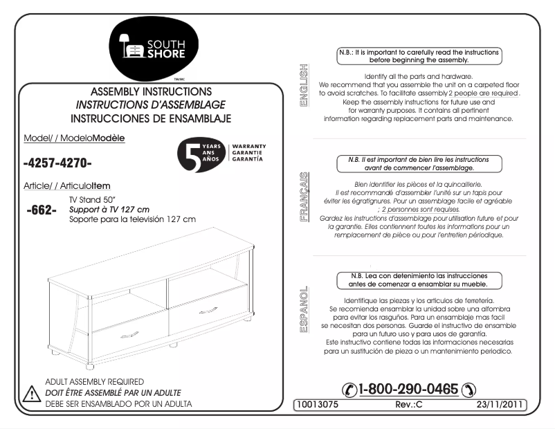 Page 1 de la notice Manuel utilisateur South Shore City Life 4257-662