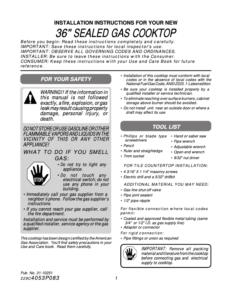 Page 1 de la notice Guide d'installation GE Profile Performance JGP960SEASS