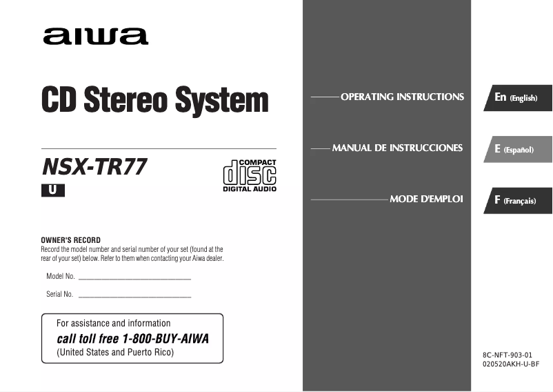 Image de la première page du manuel de l'appareil NSX-TR77