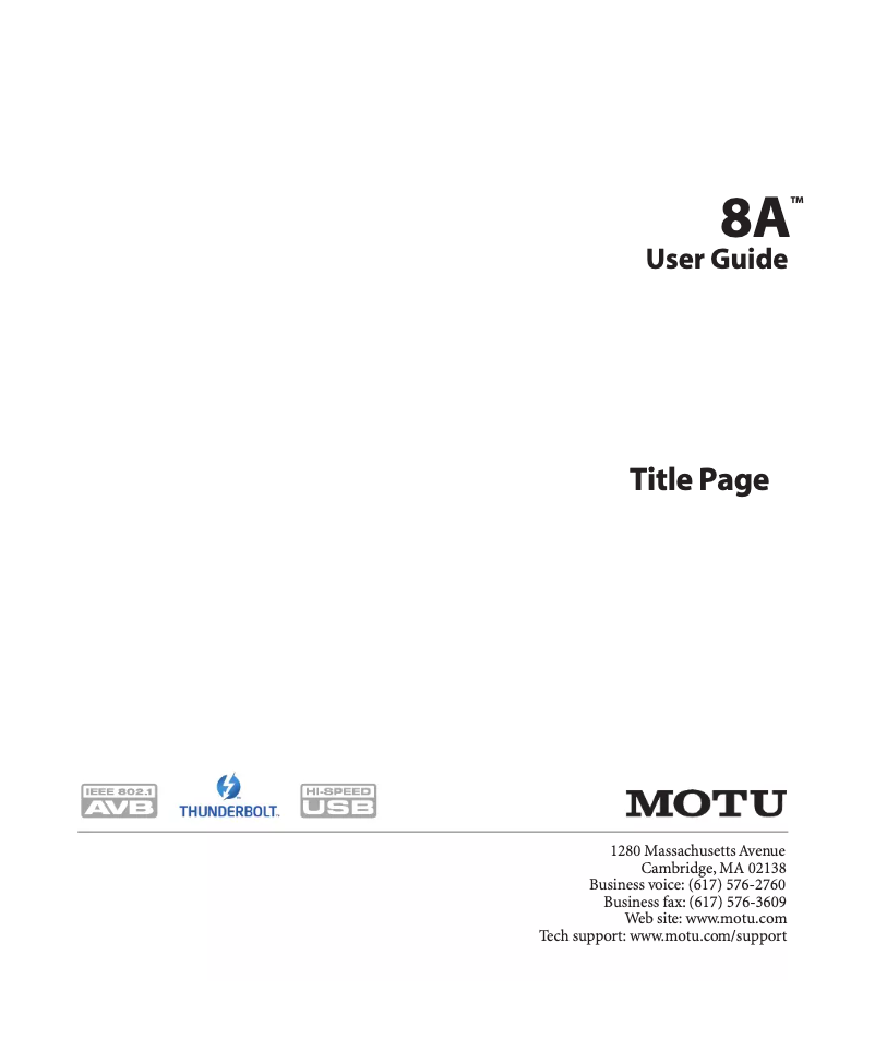 Page n°1 - Manuel utilisateur Motu 8A