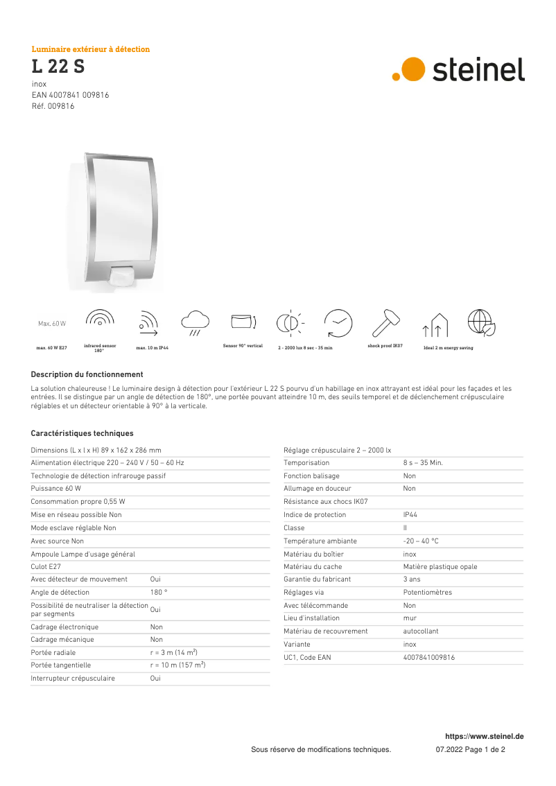 Image de la première page du manuel de l'appareil L 22 S