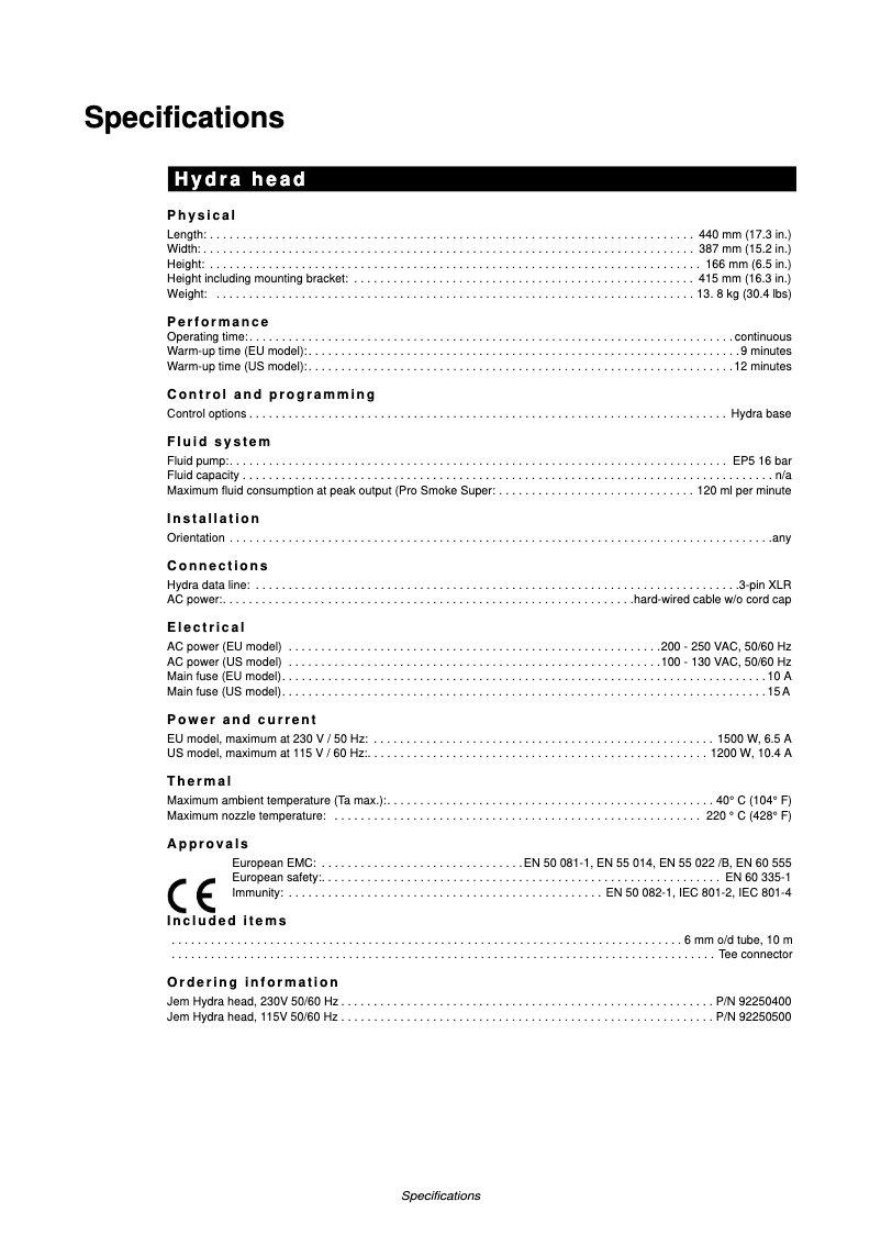 Page 1 de la notice Fiche technique Martin JEM Hydra