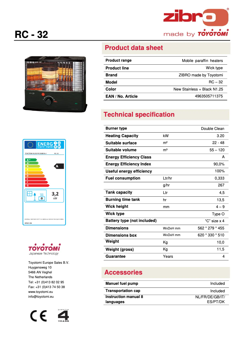 Page n°1 - Fiche technique Zibro RC 32