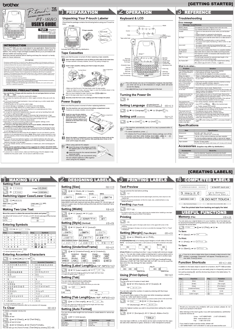 Image de la première page du manuel de l'appareil P-touch PT-1880SC