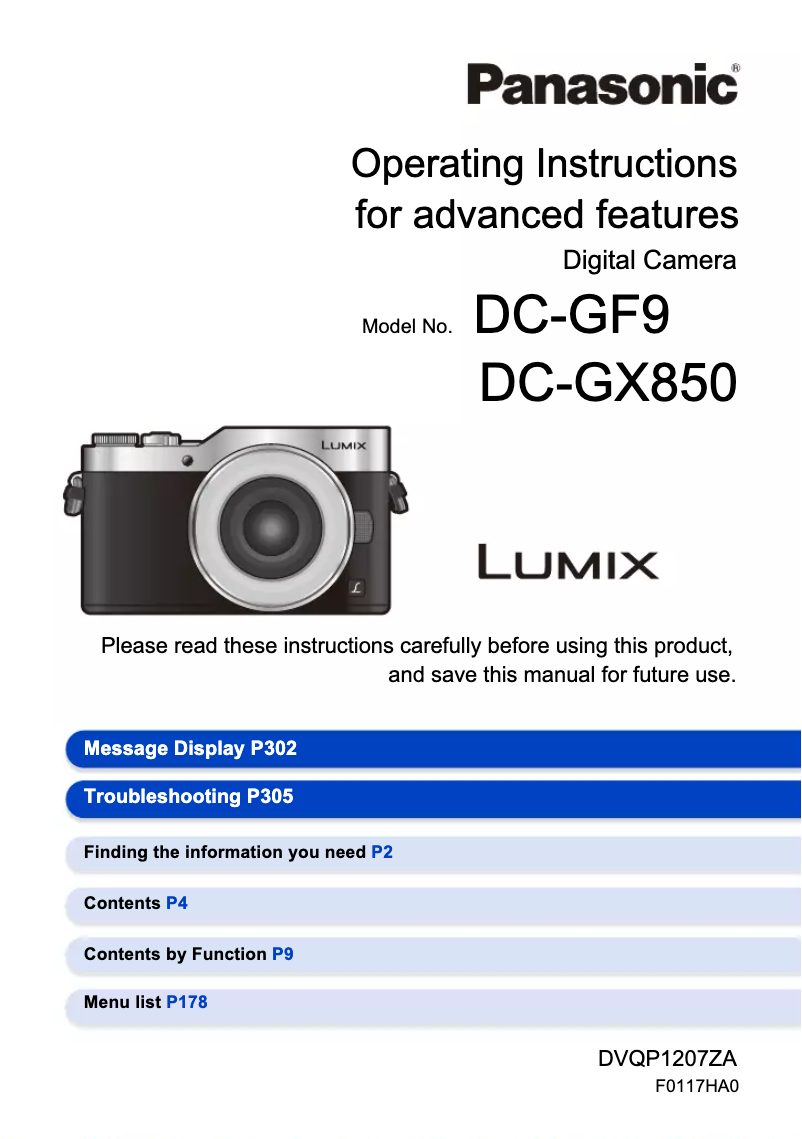 Image de la première page du manuel de l'appareil Lumix DC-GF9