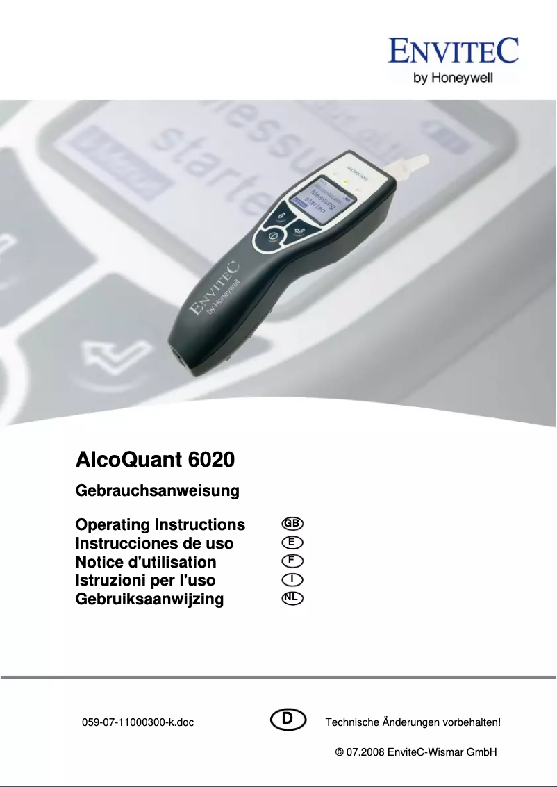 Page n°1 - Manuel utilisateur Envitec AlcoQuant 6020