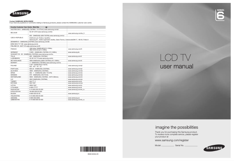Page 1 de la notice Manuel utilisateur Samsung LE46B620R3W