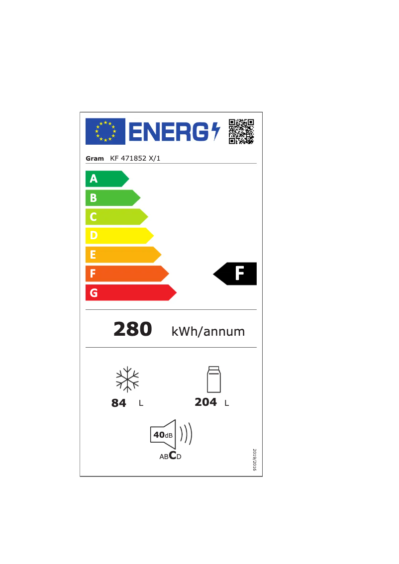Page 1 de la notice Label énergétique Gram KF 471852 X/1