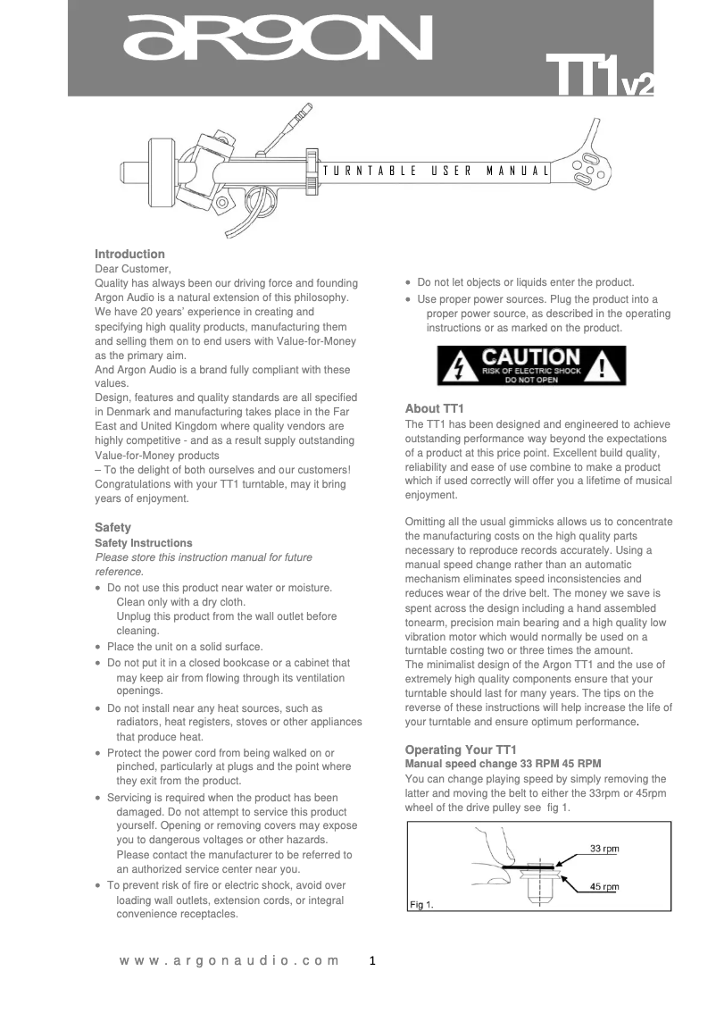 Page 1 de la notice Manuel utilisateur Argon TT1v2