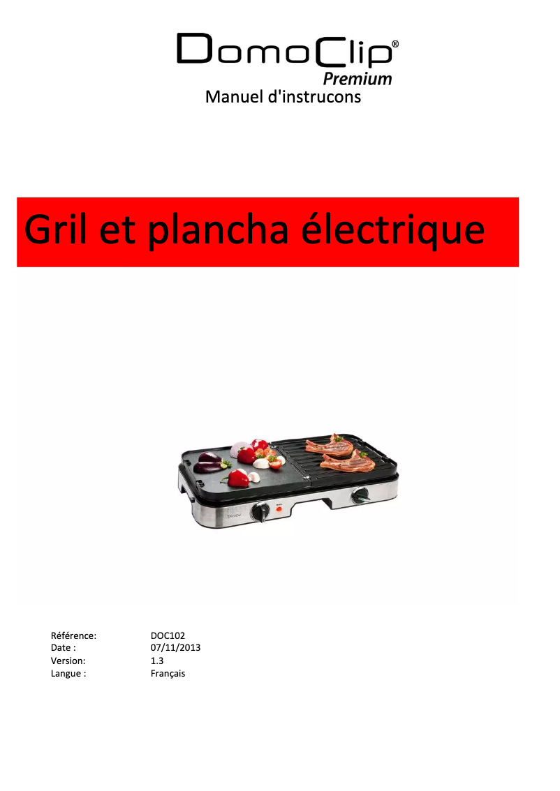 Page 1 de la notice Manuel utilisateur Domoclip DOC102