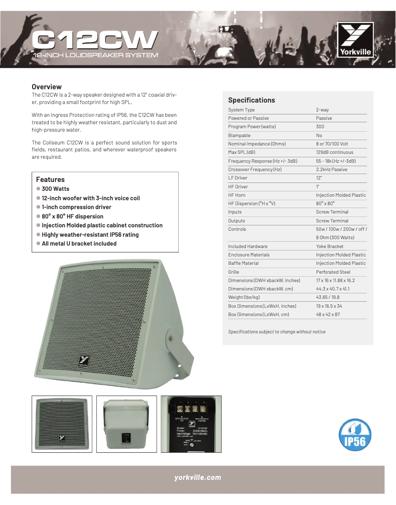 Página 1 del manual Ficha técnica Yorkville C12CW