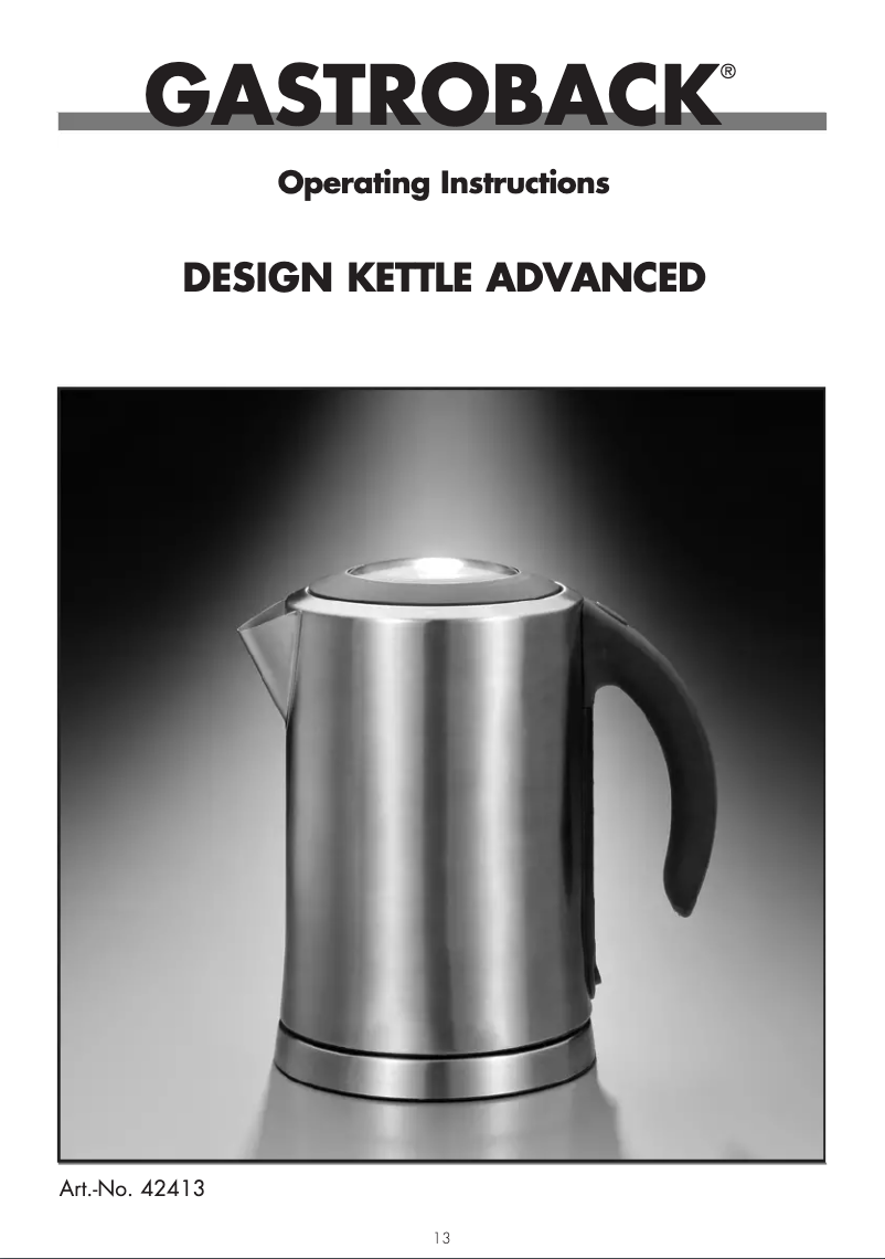 Page 1 de la notice Manuel utilisateur Gastroback Design Water Heater Advanced