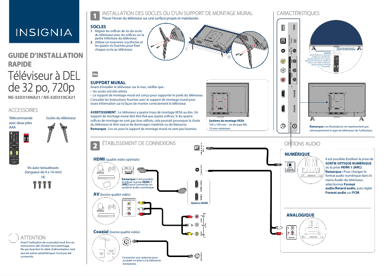 Página 1 del manual Guía de inicio rápido Insignia NS-32D310NA21