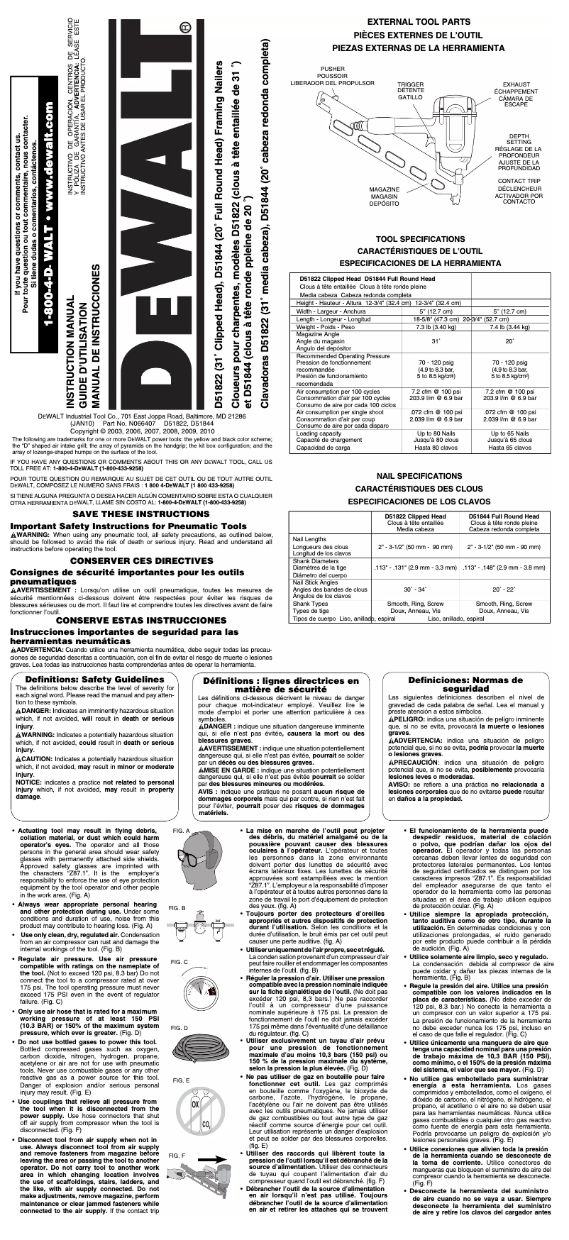 Page 1 de la notice Manuel utilisateur DeWalt D51822