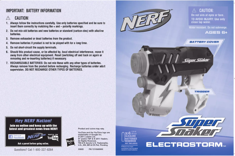 Page 1 de la notice Manuel utilisateur Nerf SUPER SOAKER ELECTROSTORM Blaster