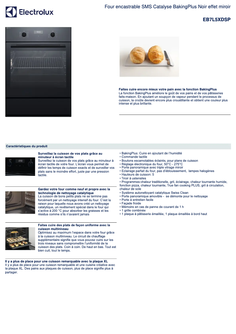 Page 1 de la notice Fiche technique Electrolux EB7L5XDSP