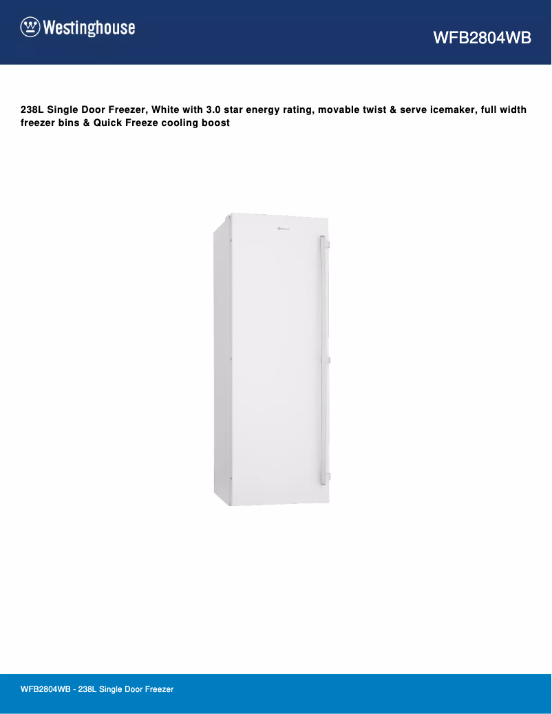 Page n°1 - Fiche technique Westinghouse WFB2804WB