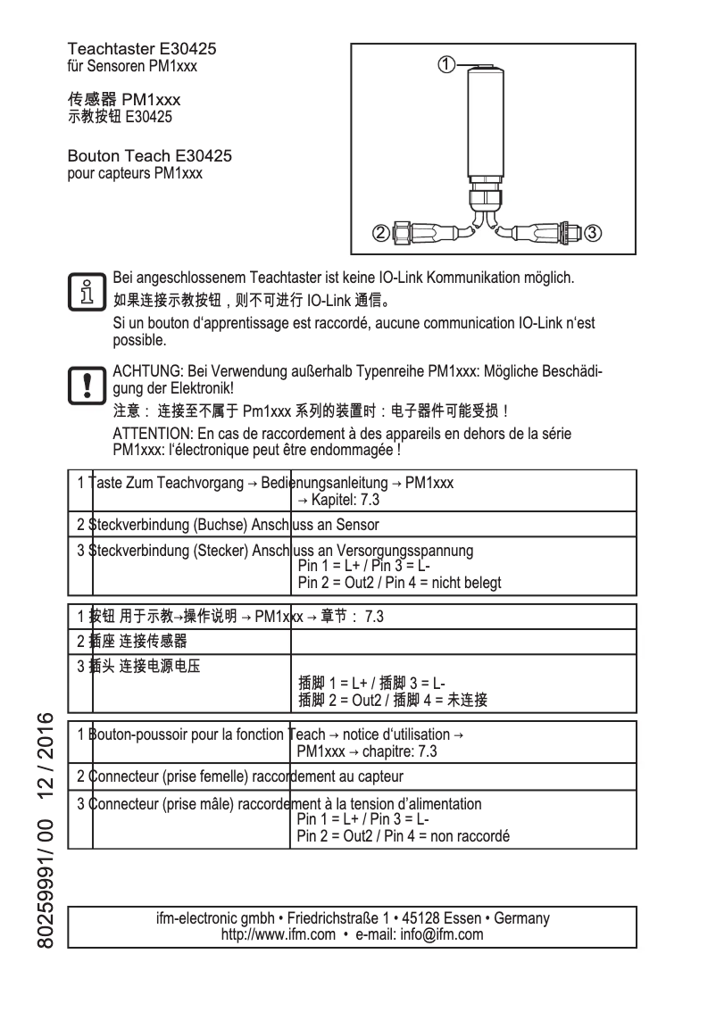 Page 1 de la notice Manuel utilisateur IFM E30425