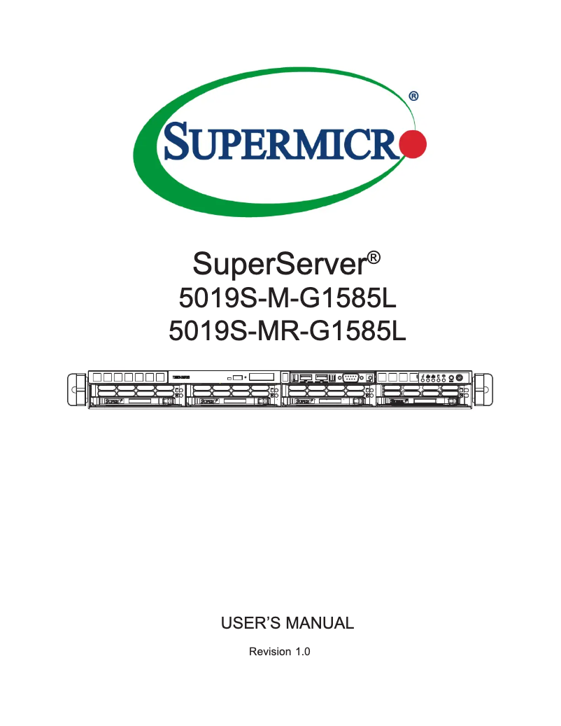 Page 1 de la notice Manuel utilisateur Supermicro SuperServer 5019S-MR-G1585L