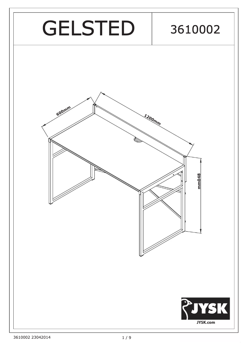 Page 1 de la notice Manuel utilisateur JYSK Gelsted (120x84x60)
