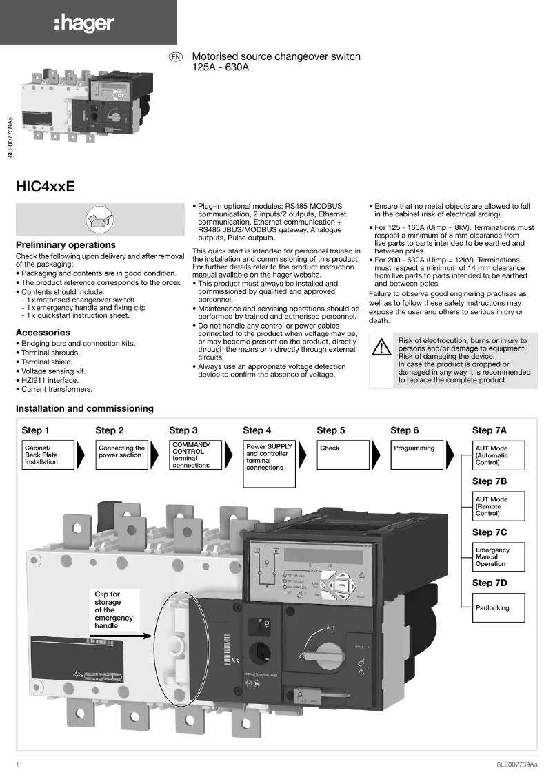 Page 1 de la notice Instructions / montage Hager HIC425E