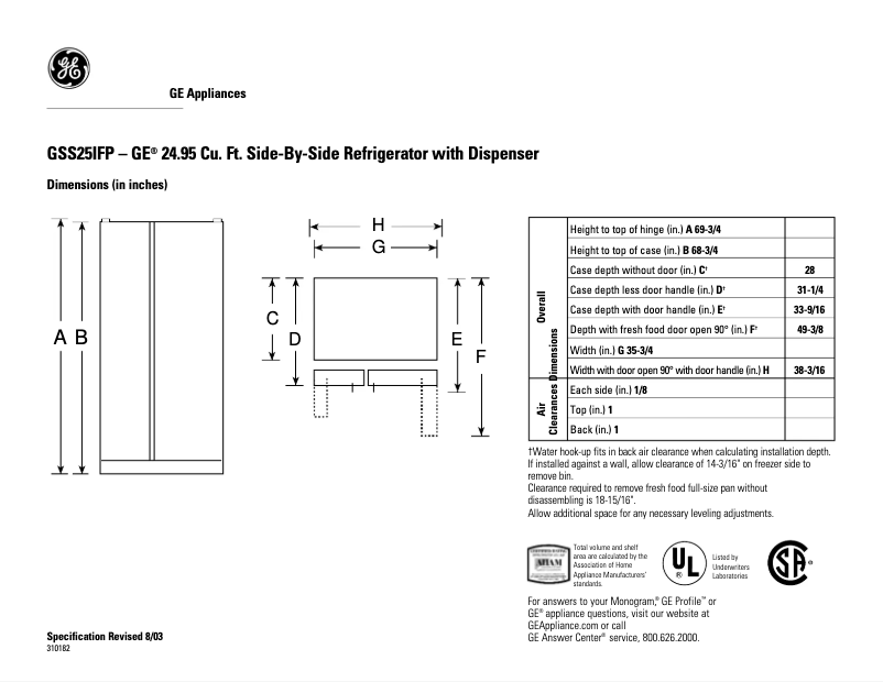 Page n°1 - Fiche technique GE GSS25IFPBB