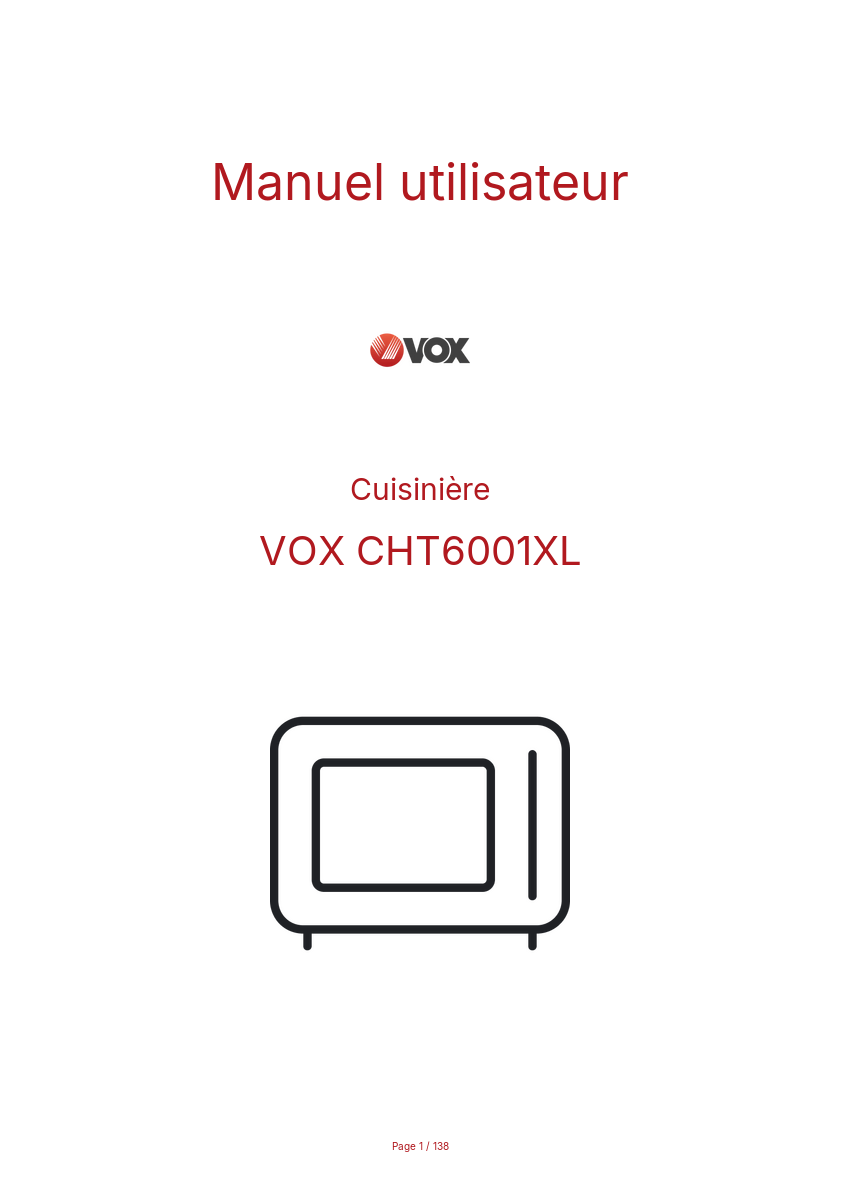 Page n°1 - Manuel utilisateur VOX CHT6001XL