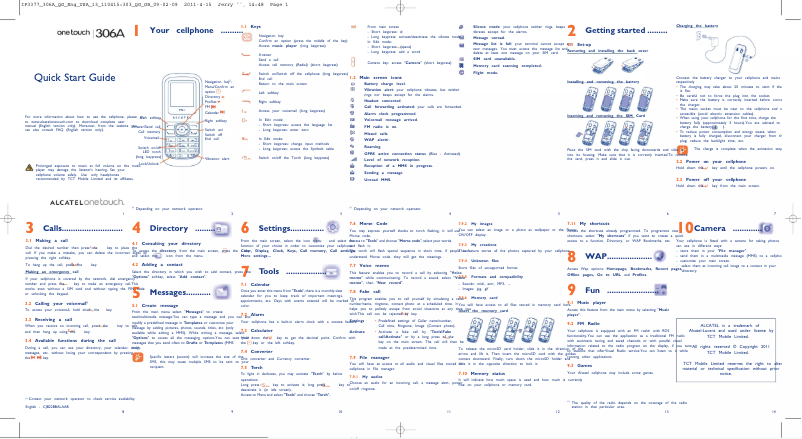 Image de la première page du manuel de l'appareil One Touch 306A