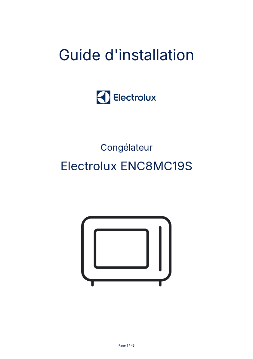 Page n°1 - Guide d'installation Electrolux ENC8MC19S