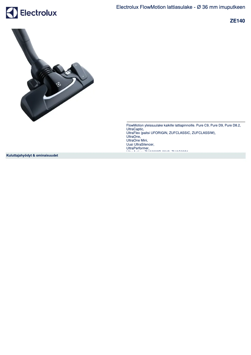 Page 1 de la notice Brochure Electrolux ZE140