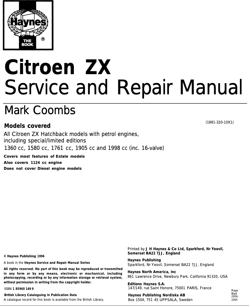 Page 1 de la notice Manuel utilisateur Citroën ZX (1996)