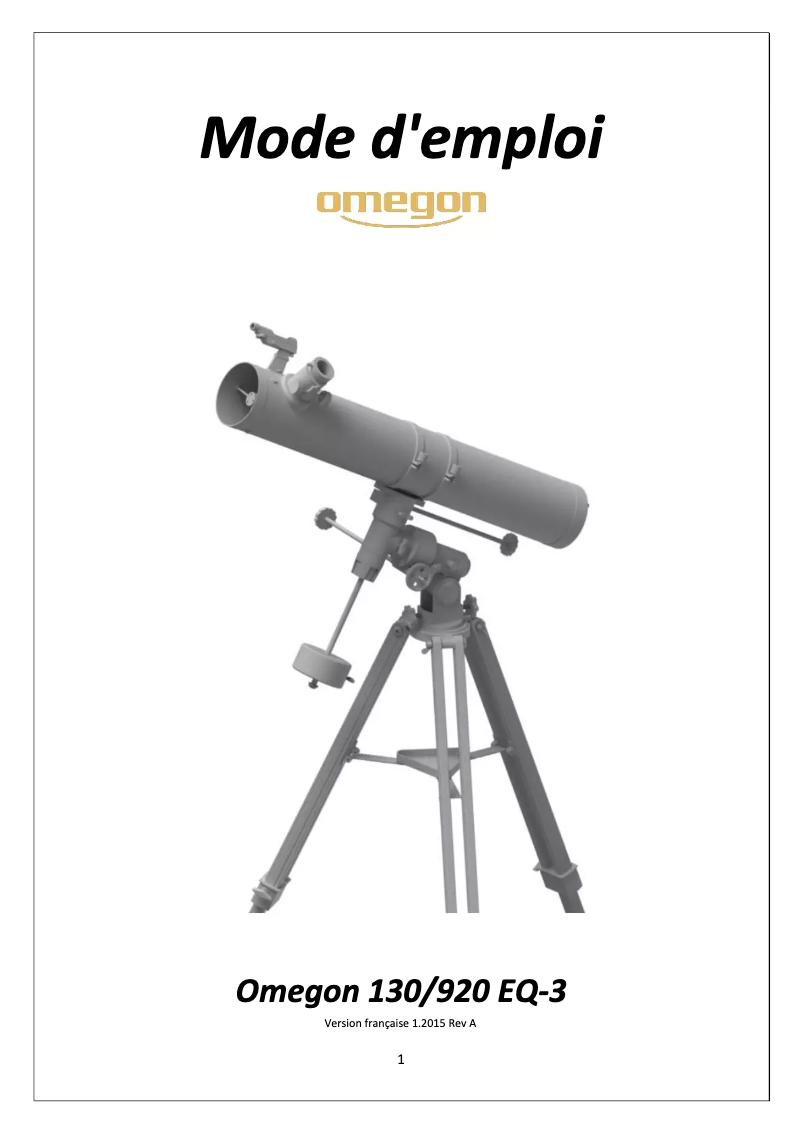 Page n°1 - Manuel utilisateur Omegon 130/920 EQ-3
