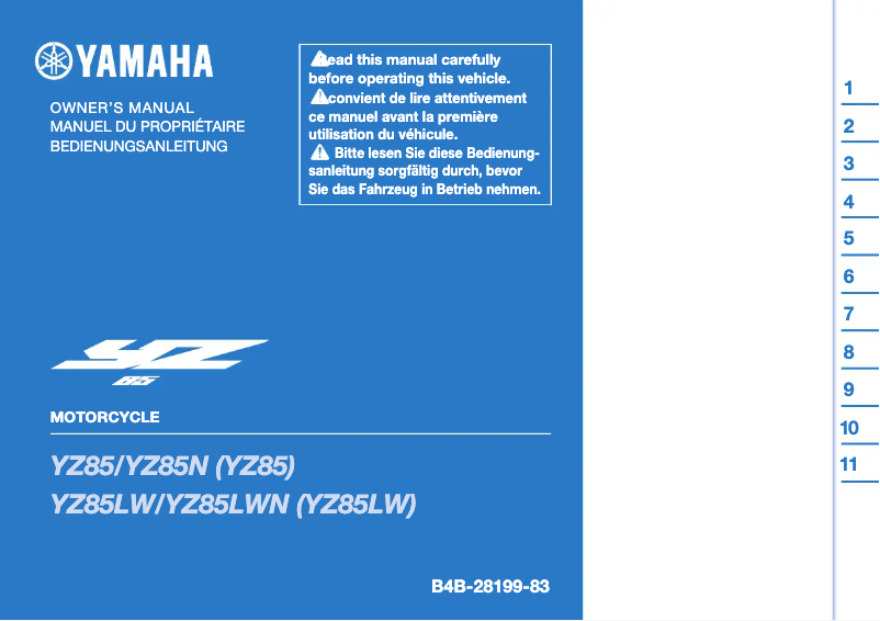 Image de la première page du manuel de l'appareil YZ85 (2022)