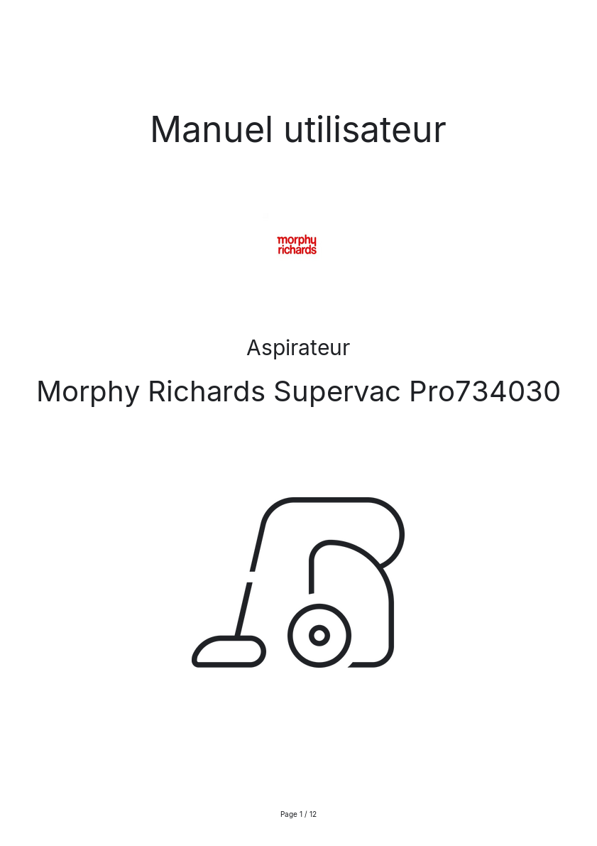 Image de la première page du manuel de l'appareil Supervac Pro734030